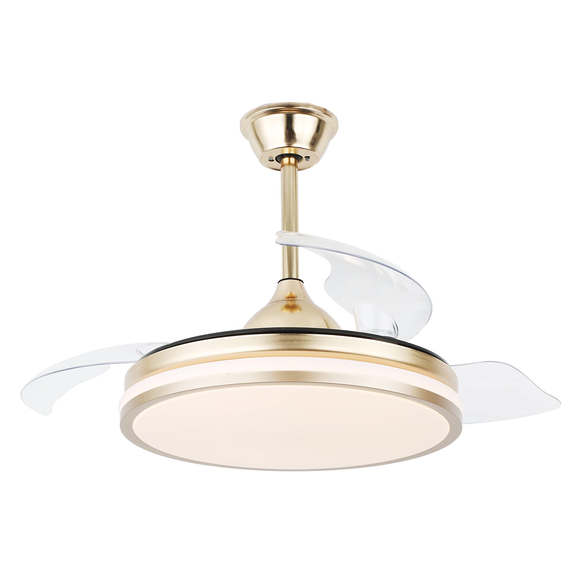 Curve Curio Gold Ceiling Fan with Lights Remote Control, Retractable Ceiling Fan 6 Speeds Reversible Blades Timing Indoor Ceiling Fan for Living Room, Bedroom, Dining Room