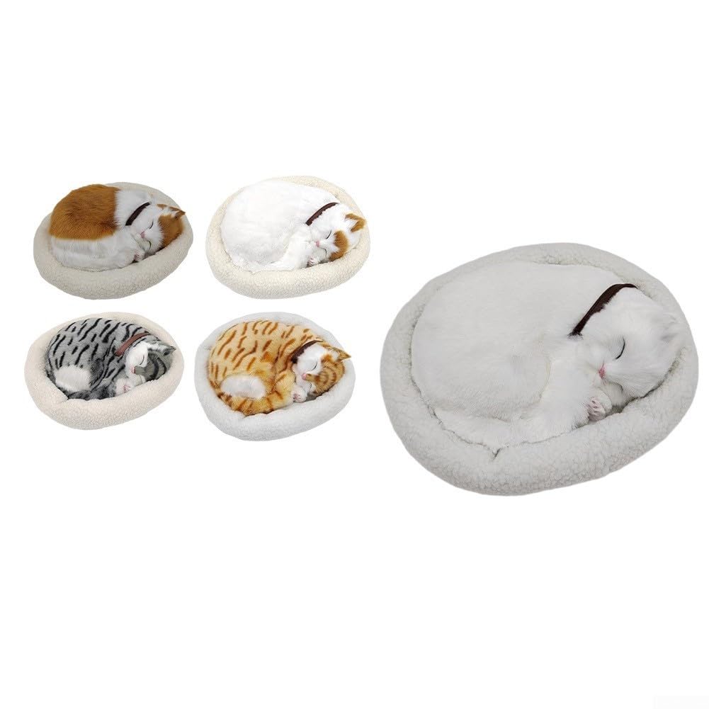 Simulierte schlafende Katze, Plüsch-Ornament mit weichem Material und realistischer Atmungsfunktion für Heimdekoration und Lernzwecke (gelbe Ohrenkatzen)