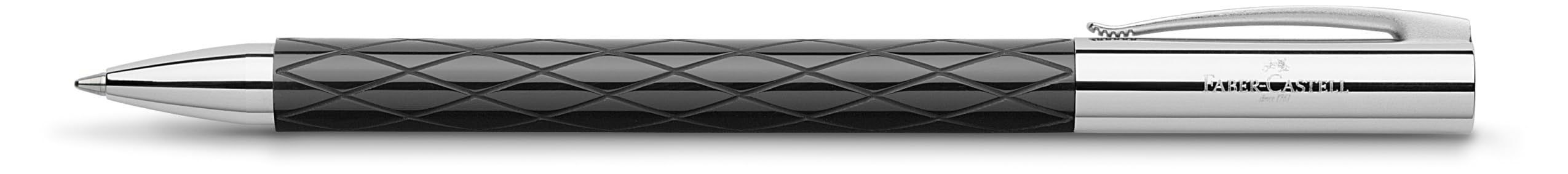 Faber-Castell 148900 - Bolígrafo con Cuerpo en Resina - Negro - Guilloqueada con el Acabado Rhombus - Trazo M | Resina preciosa guillochada en diseño de rombo con mina grande y paquete de regalo