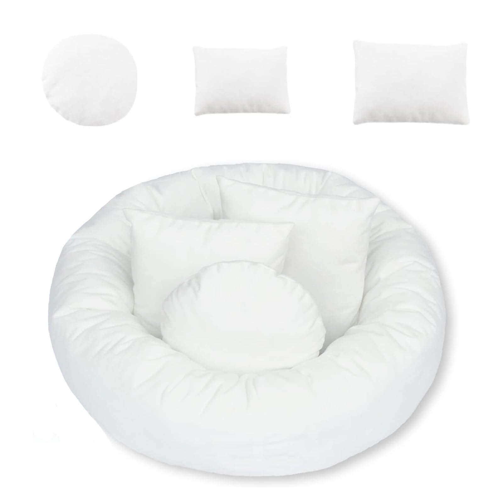 4 pezzi accessori fotografici per neonati, neonati, accessori di scena fotografici, cestino per bambini, 1 ciambella, 3 cuscini in posizione (adatti per 0-2 mesi)