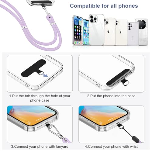 Image of takyu Phone Lanyard, 2 Pack Adjustable Cell Phone Lanyard Crossbody Neck Strap & 2 Pack Phone Wrist Strap with Tether Tabs Compatible for iPhone Android Smartphones-Black Purple