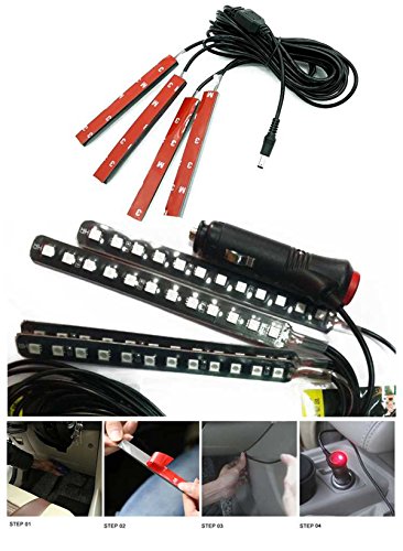 Car LED Strip Light, EJ's SUPER CAR 4pcs 48 LED Car Interior Lights Under Dash Lighting Waterproof Kit,Atmosphere Neon Lights Strip for Car,DC 12V(Pink)