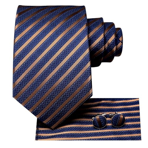 Image of Dubulle Mens Paisley Striped Tie Woven Necktie for Men and Handkerchief Cufflinks Set Wedding Formal Business