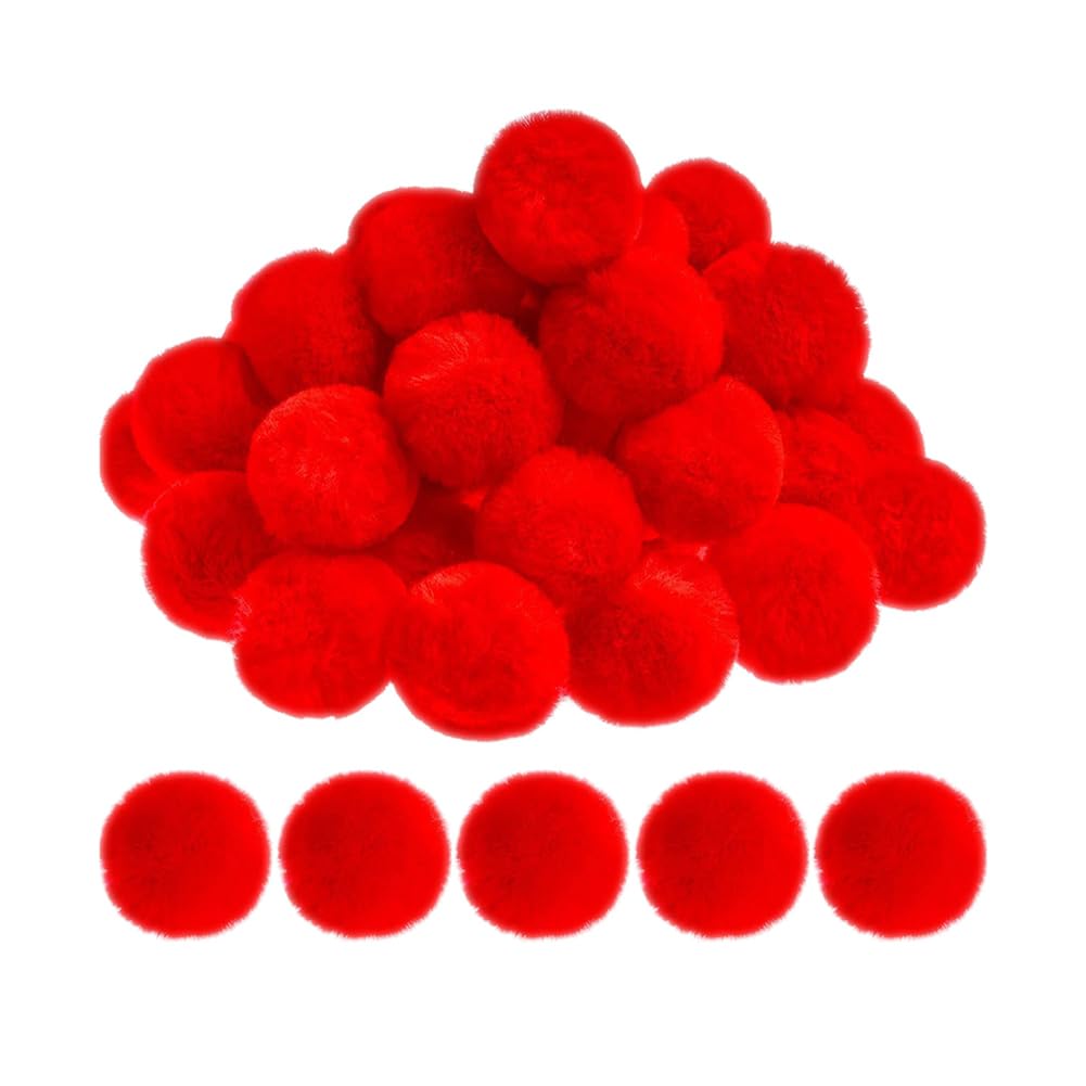 HugeDE 30 Pcs 5cm Faux Rabbit Fur Pom Poms Fluffy Pom Pom Balls Soft Fuzzy Pom Balls Christmas Plush Puff Balls for Hats Keychain Decorations Red