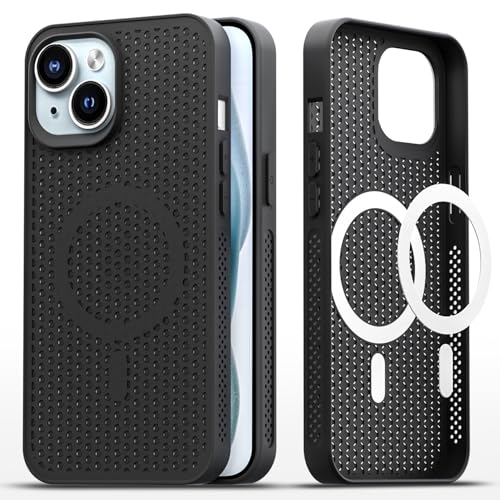 Image of Pikkme Back Cover for iPhone 15 Plus | Honeycomb Cooling Design | Silicone Heat Dissipation | Mag-Safe Compatible | Shockproof Camera Protection Bumper Case (Black)