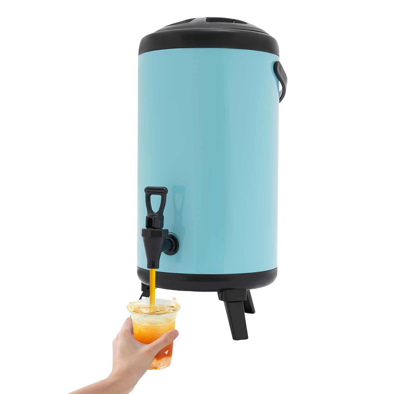 Unnsiapit Insulated Beverage Dispenser, 12L/3.2Gal Stainless Steel Drink Dispenser Coffee Urn for Hot & Cold Drink, Storage Container with Faucet for Party Buffet Office, W9.5*H15in, Blue