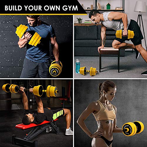 Fuxion 22LB Adjustable Dumbbell Barbell Pair | Free 2-in-1 Set, Non-Slip Neoprene, Purpose, Home, Gym, Office | | Hand Weights, 22 LB or 11 LB, Yellow, Grey, Black - Image 8