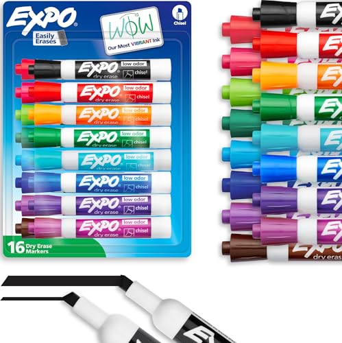 Image of EXPO Dry Erase Markers, Low Odor Ink, Assorted Colors, Chisel Tip, 16 Count - Whiteboard, Calendar, Organization, Back to School, Teacher Supplies