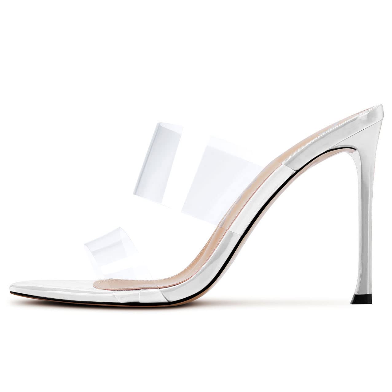 Aachcol Mujer Aguja Alto High Heel Clear Sandalias Abierta Punta Slip-on Dress Zapatos Fiesta de Boda Charol 10 CM