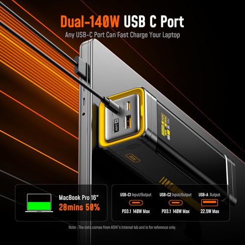 Image of AOHI 240W Laptop Power Bank 27600mAh Portable Fast Charger (99.3wh), Airline-Compliant, 140W PD 3.1 Large Battery Pack The Future Starship for MacBook, iPad iPhone 16 Pro Max,Galaxy,Steam Deck, Grey