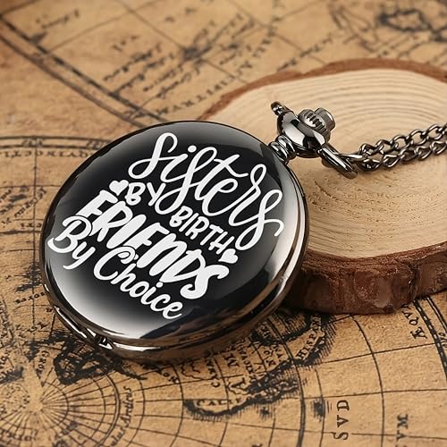 Image of Vintage Gandhi Style Pocket Watch with Engraved Designs & Messages Royal Black Analog for Men Women & Kids Includes Key Ring for car or Bike Keys Ideal Gift