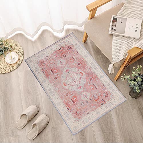 Geves Pink Area Rug Persian Oriental 2X3 Boho Entryway Rugs For Bedroom Kitchen Bathroom Kids Room Doormat Washable Indoor Use Non-Slip Rubber Backing #TOP4