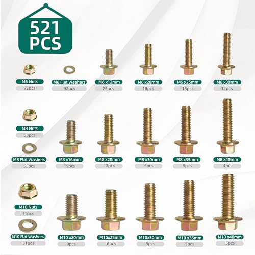 Image of 521PCS M6 M8 M10 Flange Bolts Assortment Kit - 8.8 Grade Alloy Steel,Bolt Assortment for Industrial & Construction Use