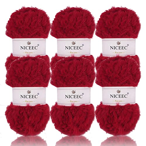 Image of NICEEC Faux Fur Yarn Super Soft, Chunky & Fluffy, Eyelash Yarn for Crochet & Knitting(Total Length 210yds /10.6oz) - Red /300g