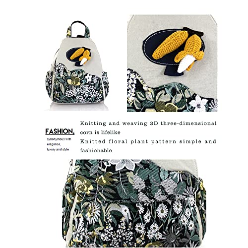Image of Womens Boho Cotton Hemp Cloth Backpack Boho Vintage Embroidered Casual Purse Handbags Messenger Bag Corn