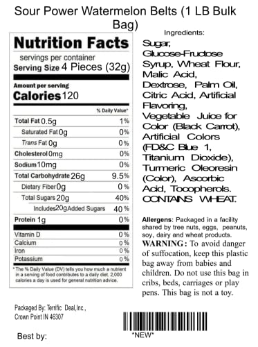 Sour Power Watermelon Belts (1 Lb Bulk Bag) #TOP2