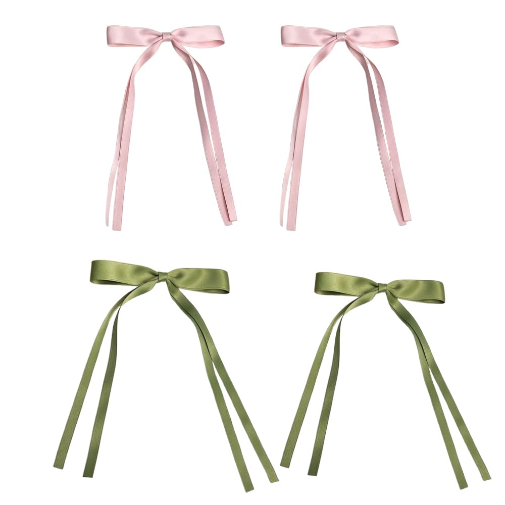 E EMZHOLE Hair Clips for Women Girls,4pcs Tassel Ribbon Bowknot Hair Clips with Long Tail, Solid Hair Clips Long Hair Accessories Barrettes Claw Hair