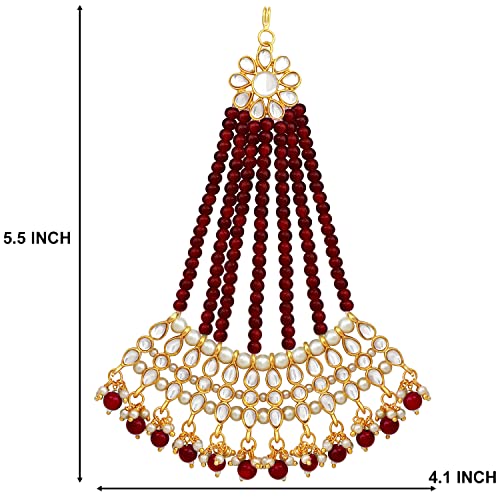 Image of Peora Gold-Plated & White Kundan Pearl Studded & Beaded Jhumar Passa Jewellery