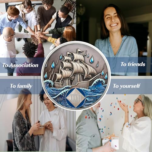 Image of Braving The Storm 36 Year Sober Coin, Nautical NA Coin, Addiction Recovery Thirty-six Year Sober Chip, Celebrating Recovery Anniversary Token, Narcotics Anonymous Sobriety Gifts for Men Women