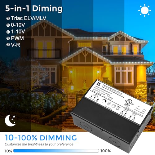Image of 12V 60W Dimmable LED Driver, 5-in-1 Triac /ELV /MLV /0-10V /1-10V /PWM /V-R Dimming AC to DC Power Supply, IP67 Waterproof LED Transformer, UL Listed, Compatible with Lutron & Leviton Dimmer