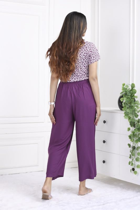 Image of Mlada Rayon Palazzo Pants for Women | Palazzo Pant for Women | Palazzo for Office Wear | Mid Rise Palazzo Pants | Regular Fit Palazzo Pants for Women | Relaxed Palazzo Pants | Solid Palazzo Pants