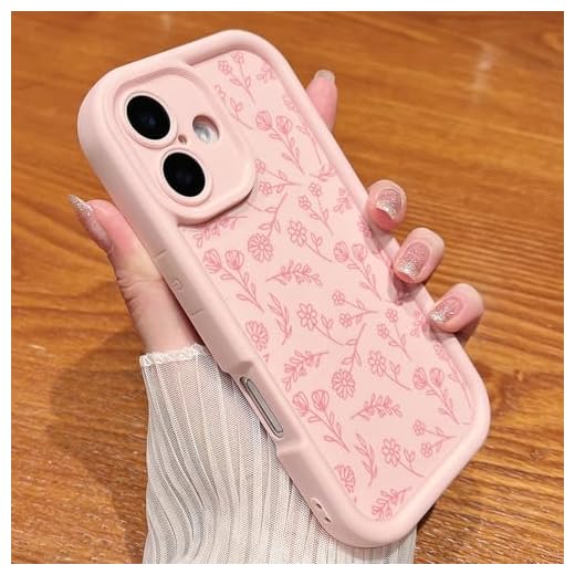 MINSCOSE Capa compatível com iPhone 16, design de estampa floral de flores fofas, capa de telefone feminina fina de TPU macio, capa protetora à prova de choque para mulheres e meninas 15,5 cm - rosa
