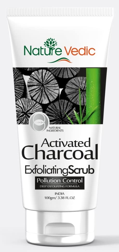 nature vedicActivated Charcoal Skin Exfoliating Scrub with Natural Ingredients| 100 gm