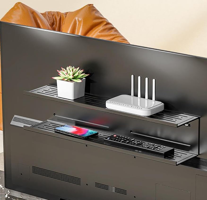 Étagère murale flottante pour routeur, décodeur, routeur Wi-Fi sans fil, support de rangement multifonctionnel avec support invisible, étagère de rangement arrière pour TV (51,5 x 11 x 11 cm)