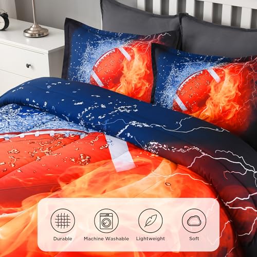 Image of Andency Football Comforter Set Full (79x90 Inch), 3 Pieces(1 Football Comforter, 2 Pillowcases) 3D Sport Polyester Comforter Set Bedding Set for Boys Kids Teens