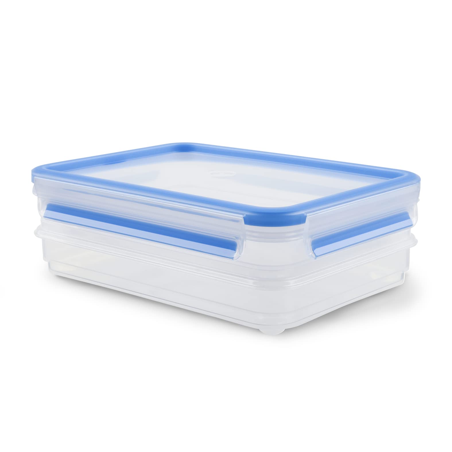 EMSA Clip & Close Frischhaltedose, rechteckig, 2 X 0,6 L, Aufschnittboxsystem mit Deckel, Aufbewahrungsbox, 100 Prozent dicht, spülmaschinen-, gefrier-, mikrowellenfest, Transparent, Blau, 513576