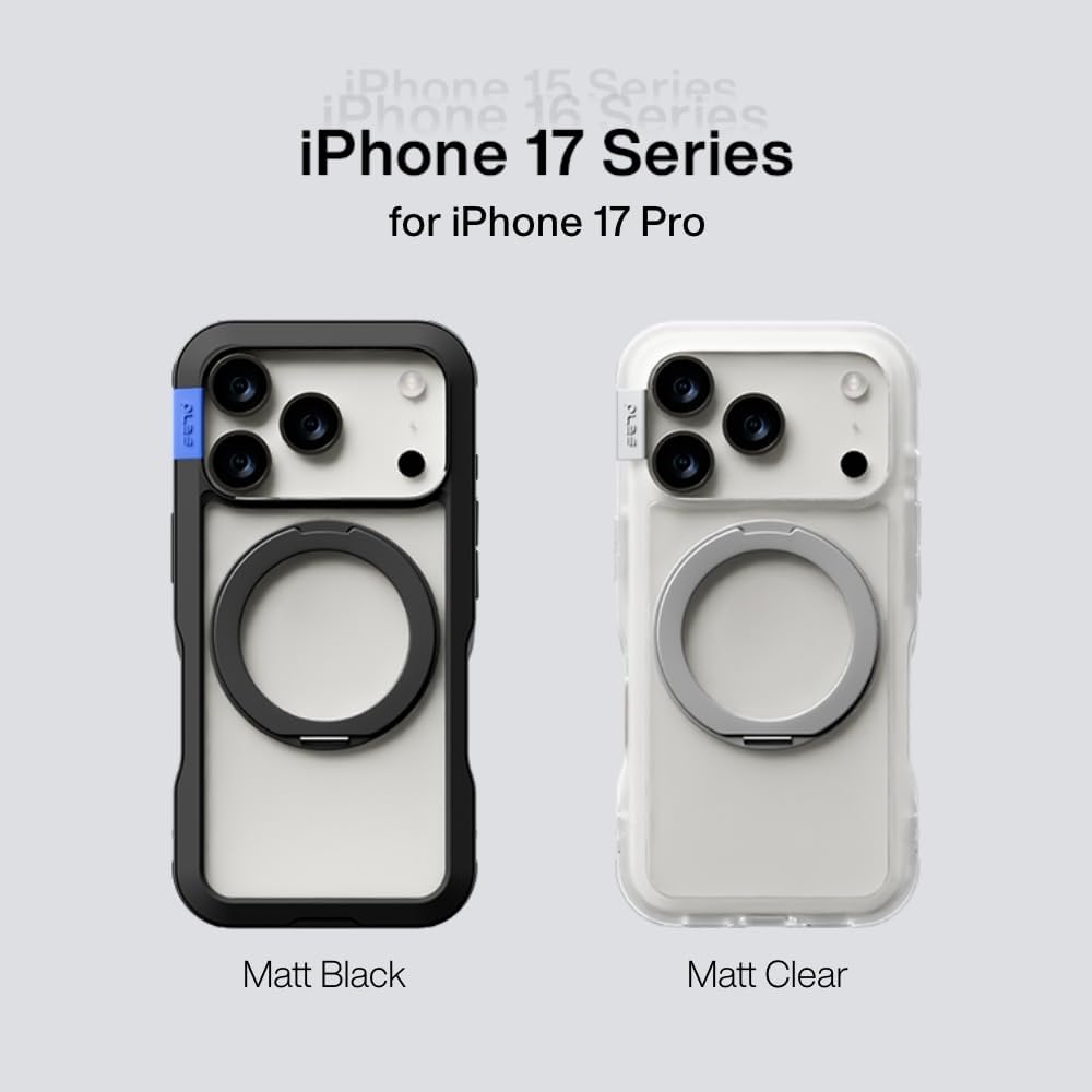 PLES Arche Ring Stand, Compatible with iPhone 17 Series, 360 Degree, Non-Yellowing, Anti-Fingerprint, Shockproof, Bumper, Kickstand (Matt Black, iPhone 17 Pro)