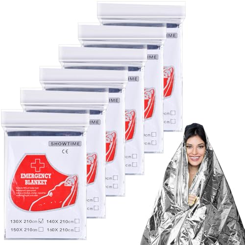 flintronic Coperte di Emergenza, 6 Pezzi Coperta Termica, 130 * 210cm Riflettente Coperta, Coperta Isotermica di Pronto Soccorso Impermeabile per Salvataggio Protegge da Freddo, Pioggia e Vento
