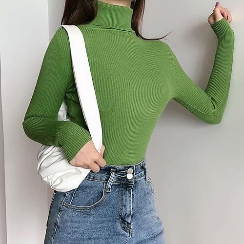 Image of TICIFEN Women Turtleneck Knit Sweaters Basic Casual Long Sleeve Shirts Slim Fit Thermal Underwear Tops Soft Rib Sweater Tee