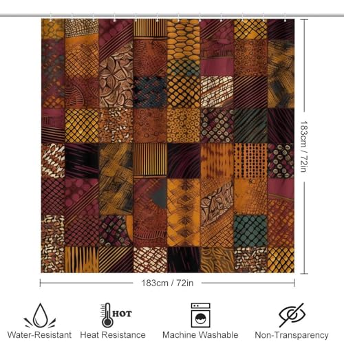 Ensemble salle de bain patchwork africain 4 pièces avec rideau et tapis antidérapants