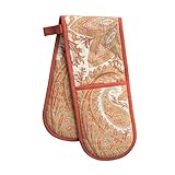 Maison d' Hermine Double Oven Mitt (7' x 35') 100% Cotton Heat Resistant BBQ Cooking Gloves with Loop for Thanksgiving Christmas Decorations Baking Cooking Barbeque Handling Hot Pan (Kashmir Paisley)