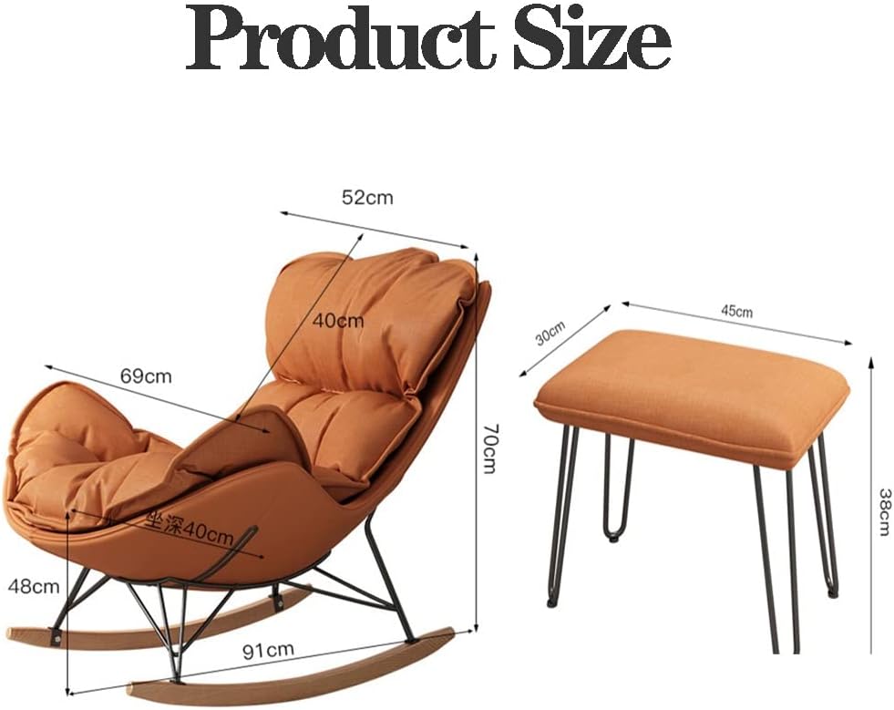 Rocking Outdoor Lounger Chair Chaise Lounge Zero Gravity Rocker,Modern Upholstered Nursery Rocking Chair with Footstool, High Back Recliner Glider, Solid Wood Legs Accent Armchair for Living