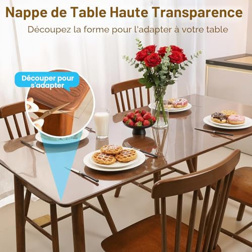 Protège table transparent PVC 90x180cm rectangulaire nappe épaisse imperméable - 4