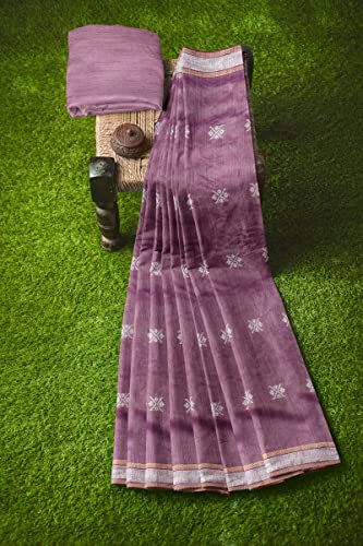 Image of Pothys Women's Lavender Linen Cotton Saree With Blouse Piece (A2964 Lavender)