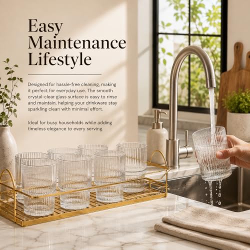 Image of bellemax Ribbed Glasses - 6 Pcs 330 ML & 6 Pcs 190 ML Water and Juice Glasses, Premium Ribbed Drinking Tumblers, Glassware Set for Home, Kitchen, Dining & Parties Set of 12