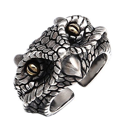 Bague serpent homme argent 925 ajustable anneau ouvert motard vintage