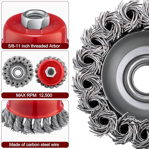Image of Tandefio 24 Pcs 3 Inch and 4 Inch Wire Wheel Cup Brush with 5 /8 inch-11 Threaded Arbor for 4 1 /2 Angle Grinder Twisted Knotted Grinder Abrasive Wire Brushes for Heavy Cleaning Rust Removal (Combined)