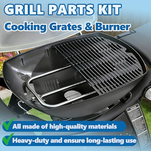 Image of SafBbcue 7584 25 inch Cast Iron Cooking Grates & 65032 23.75 inch Grill Burner for Wber Q300 320 3000 3200 57060001 586002 Grills, Baby Q Grill Grids & Grates and Grill Burner Tube Kit for Weber 7646 & 65032