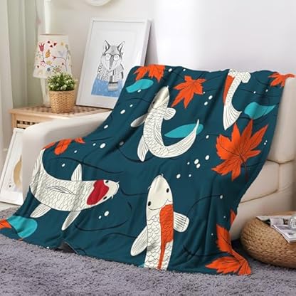 XCQHZYQ Kuscheldecke für Kinder Ahornfisch im japanischen Stil 130x150 cm Decke Fleecedecke Sofadecke Kinderdecke, Superweiche Flanell Wohndecke Geschenke für Jungen Mädchen