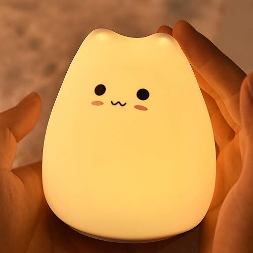 Miniatura 5 de Linda luz nocturna de gatito, lámpara de noche de gato de silicona con sensor táctil, portátil, cambio de color, brillante, suave, lindo, Navidad,