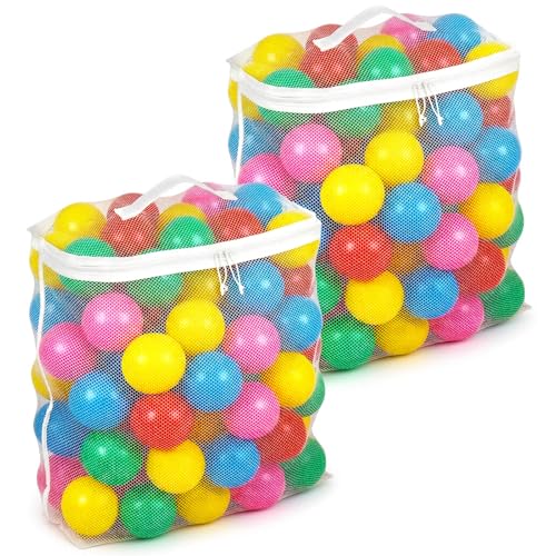 Molain 2PCS Ball Pit Balls Bag, Mesh Ball Bag for Storage Pool Ball 16.5 x 8.3 x14.6 Inches Durable Nylon Zipper Bag Foldable Organizer for Playpen Home Travel (Only Storages Bag,No Ball)