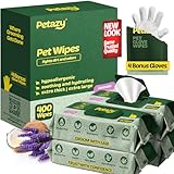 Petazy 400 Dog Wipes for Paws and Butt Ears Eyes | Organic Pet Wipes for Dogs | Lavender Scented Dog Wipes Cleaning Deodorizing | Extra Thick Paw Wipes for Dogs Cats Pets | Bonus Glove Wipes Included