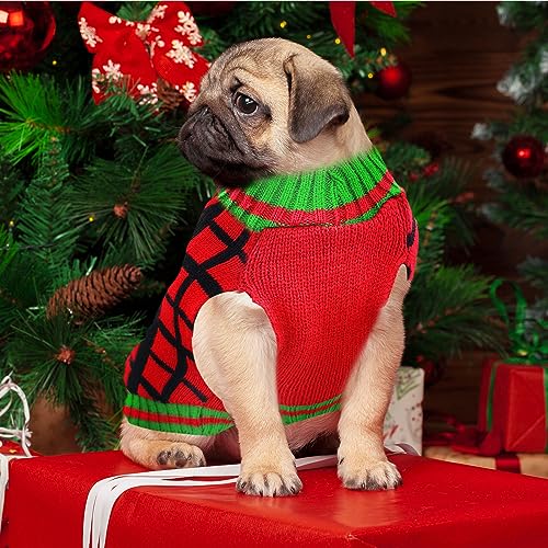 ABRRLO Weihnachten Hund Pullover hässlich Vintage Stricken Plaid Xmas Rentier Urlaub Festliche Hund Pullover Kleidung für kleine mittlere große Hunde Katze(Rentier,XL)