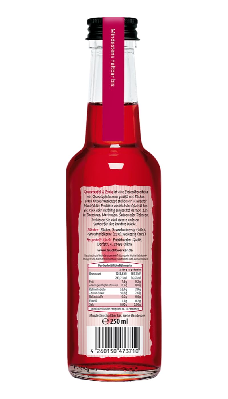 Fruchtwerker | Granatapfel & Essig | Mit Saft aus echten Früchten| 6er Pack | 6x 250ml Glasflasche