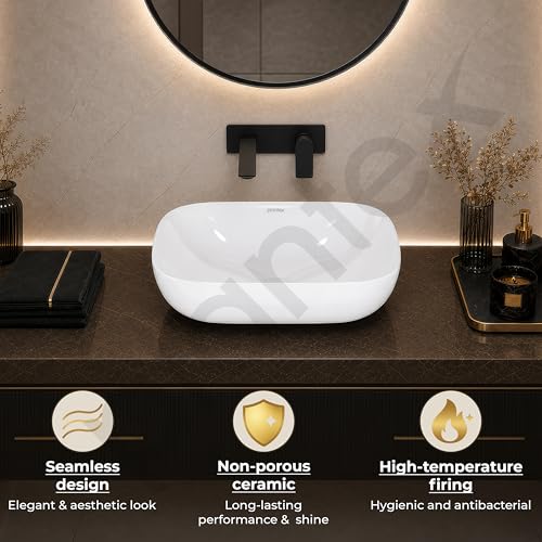 Image of Plantex Ceramic Wash Basin /Basin for Bathroom /Tabletop Wash Basin /Bathroom Basin (Crystal, White)