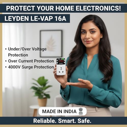 Image of LEYDEN LE-VAP 16A, 220VAC Under Over Voltage Protection Plug, Over Current & Dry Run Protection, Off & Cyclic Timer (1-999 min), 4000V Surge Protector for AC, Pump, Freezer, Geyser